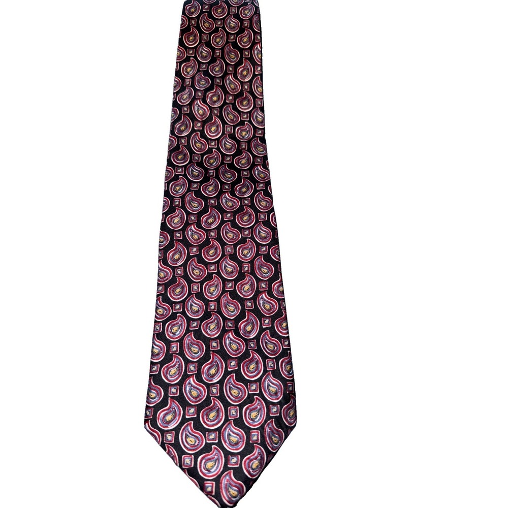 Brooks Brothers Makers Pink Paisley Silk Tie Black Pattern Made in USA